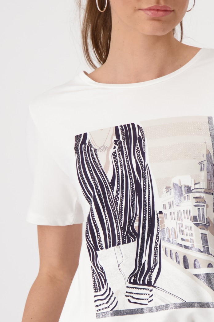 CAMISETA DIBUJO STRASS PLATA - MONARI