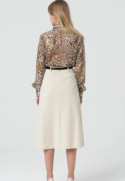 FALDA MIDI CINTURÓN CREMA - FRACOMINA