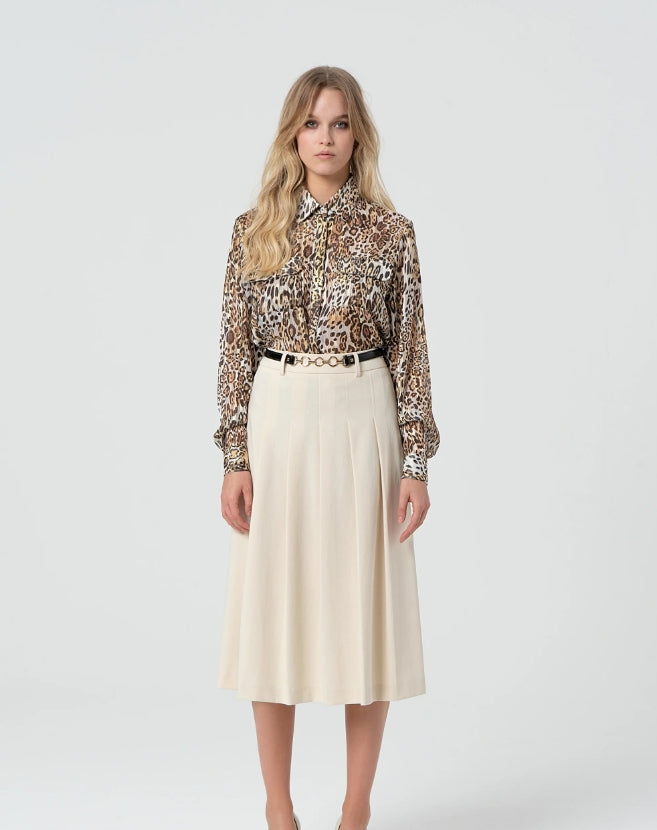 FALDA MIDI CINTURÓN CREMA - FRACOMINA