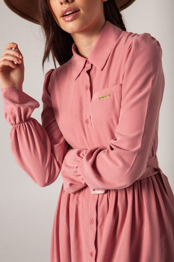 VESTIDO LARGO CAMISERO ROSA - MANGATA