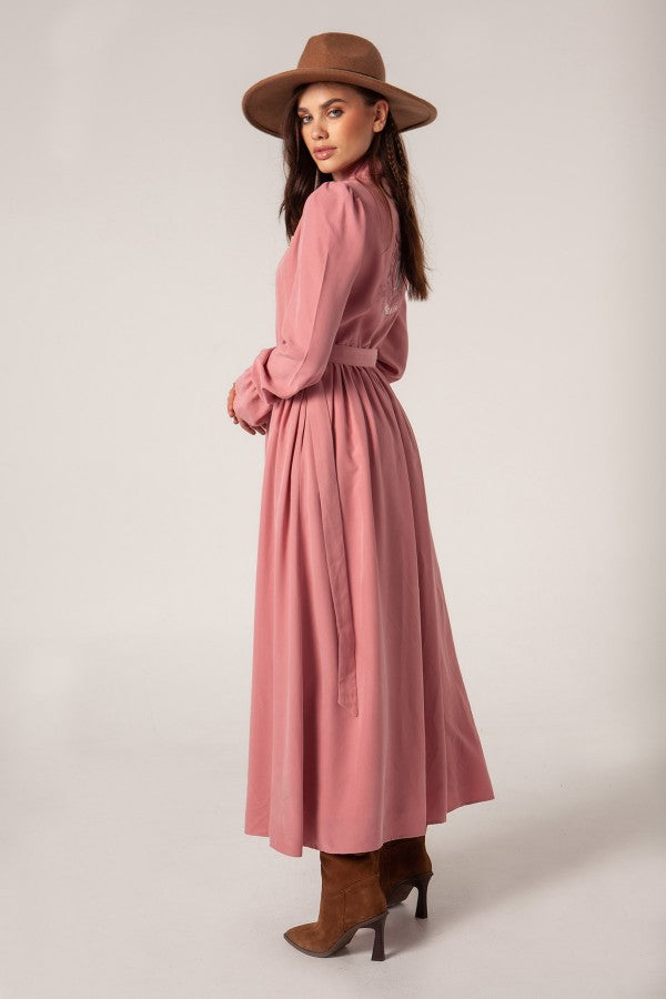 VESTIDO LARGO CAMISERO ROSA - MANGATA