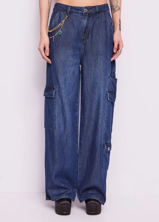 PANTALÓN PALAZZO CARGO DENIM - DENNY ROSE