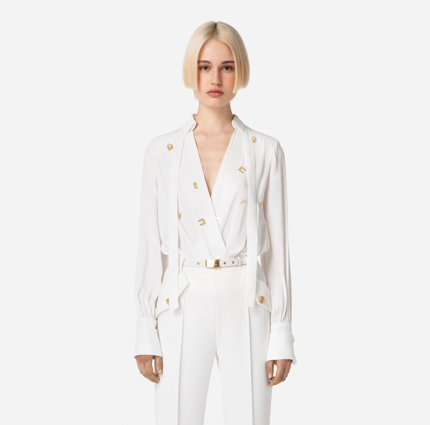 Camisa body de viscosa con pañuelo - Elisabetta Franchi