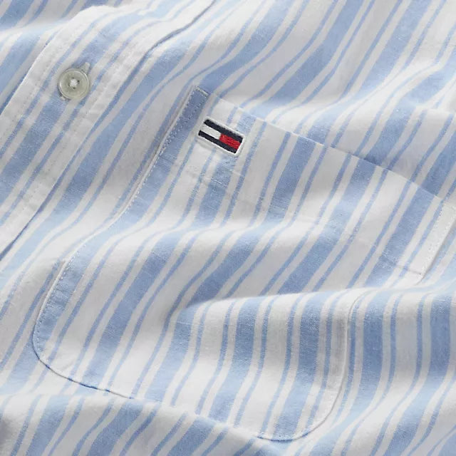 CAMISA AZUL Y BLANCA  SIN CUELLO - TOMMY JEANS