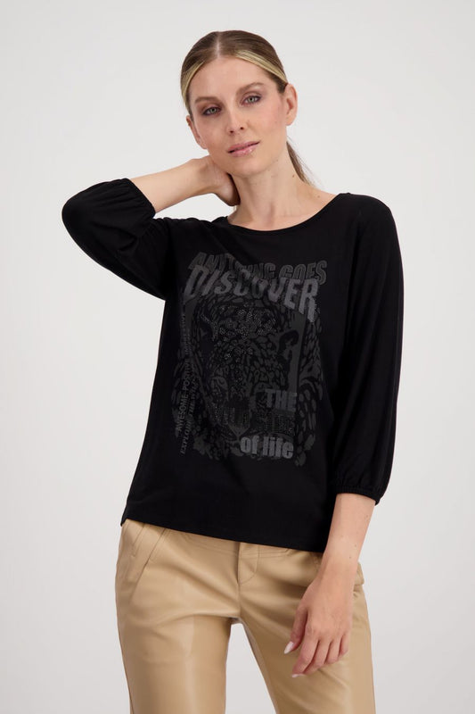 Camiseta leo print negra - Monari