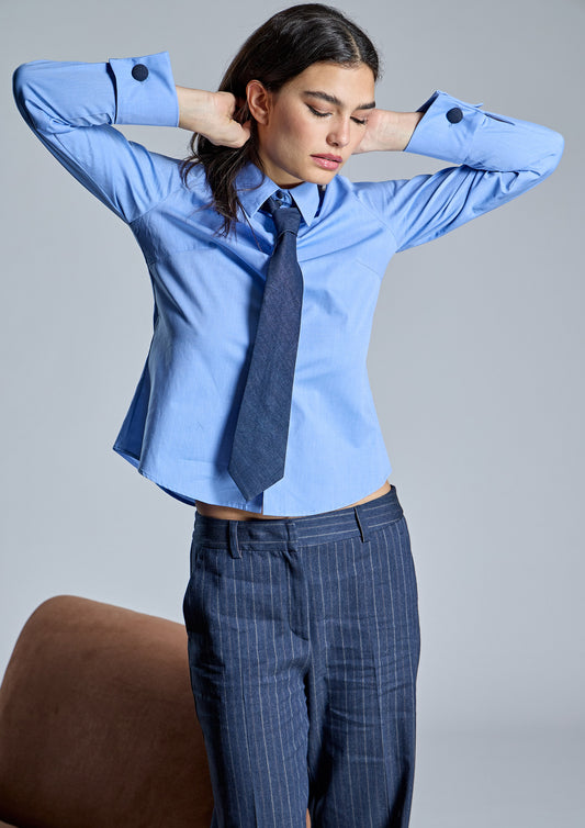 CAMISA CORBATA AZUL - ALBA CONDE